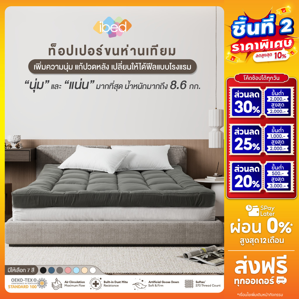 ท็อปเปอร์รุ่นนุ่มแน่นพิเศษ ibed Topper Extra (ลายตารางพยุงหลัง กันไรฝุ่น)